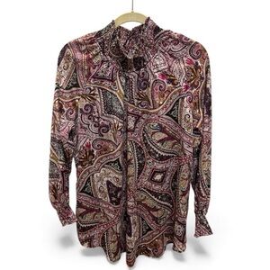 Purple Bohemian Paisley Long Sleeve Mock Neck Blouse — Small Chico’s 0
